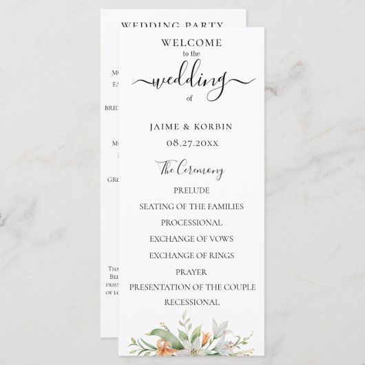 Programme Aquarelle botanique mariage floral lys (Devant / Derrière)