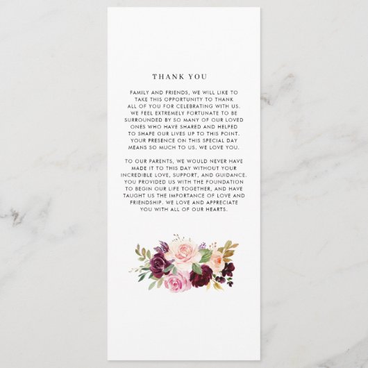 Programme Aquarelle Burgundy et Blush Fall FlorMariage (Dos)