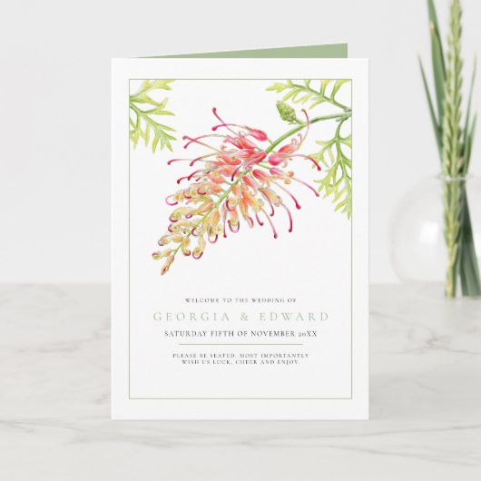 Programme Aquarelle de Grevillea vert floral blanc mariage (Devant)