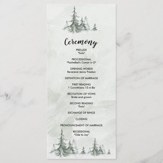 Programme Aquarelle Fir Trees Mariage d'hiver (Devant)