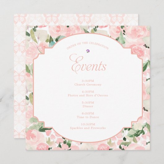 Programme Aquarelle Floral Blush Pink Butfly Party (Devant / Derrière)