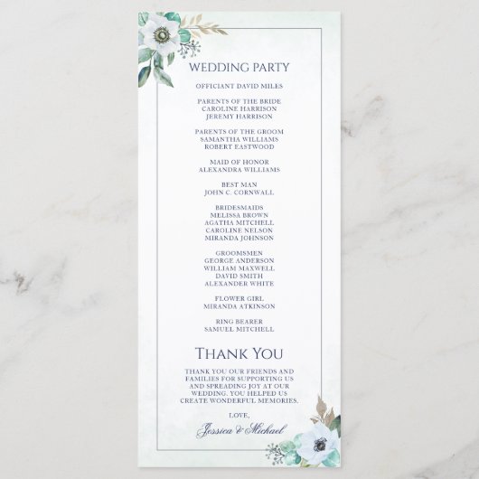 Programme Aquarelle Floral Élégant Mariage de bouquet d'aném (Dos)