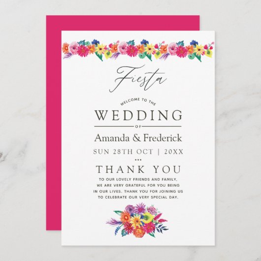 Programme Aquarelle Floral Mariage Fiesta (Devant / Derrière)