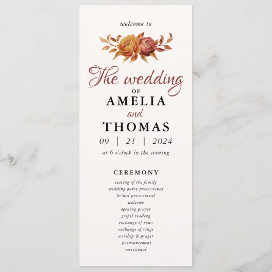 Programme Aquarelle Floral Rustique Automne Chaud Mariage d' (Devant)