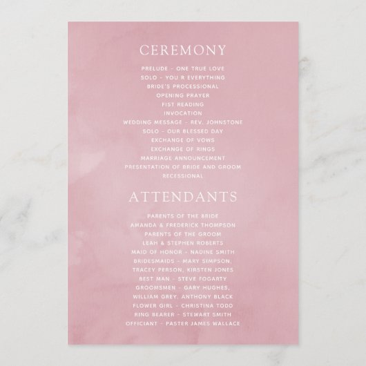 Programme Aquarelle florale Blush Mariage rose (Dos)
