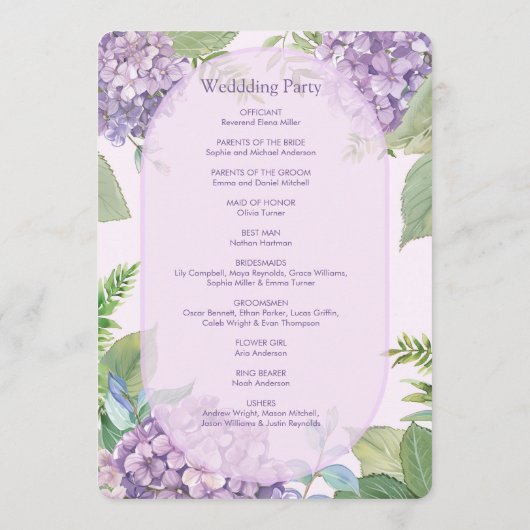 Programme Aquarelle Lavande Hydrangea Fleurs Mariage Fern (Dos)