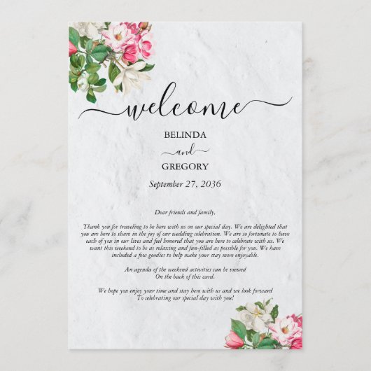 Programme Aquarelle Magnolia Fleurs Itinéraire Mariage (Devant)