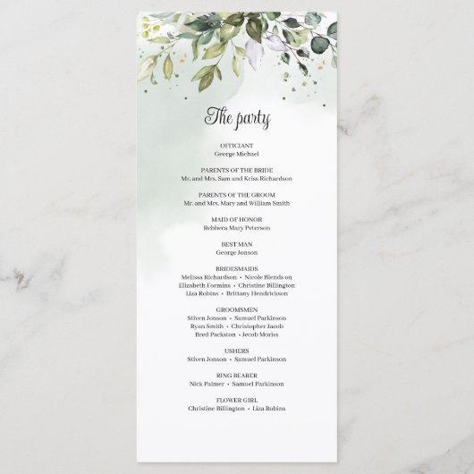 Programme Aquarelle mariage de feuillage vert (Dos)