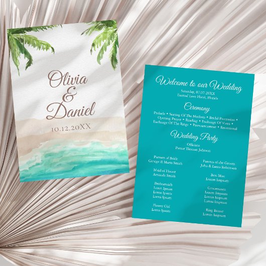 Programme Aquarelle mariage plage tropicale et palmiers
