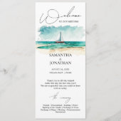 Programme Aquarelle moderne simple bleu océan mariage de cro (Devant)