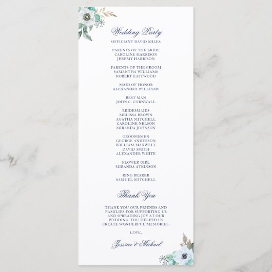 Programme Aquarelle Monogramme Floral Mariage (Dos)