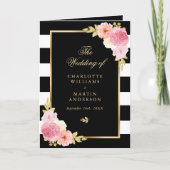 Programme Aquarelle Noir Blanc Or Rose Mariage Floral (Devant)