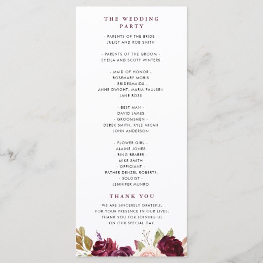 Programme Aquarelle prune violette et mariage à fleurs de pê (Dos)