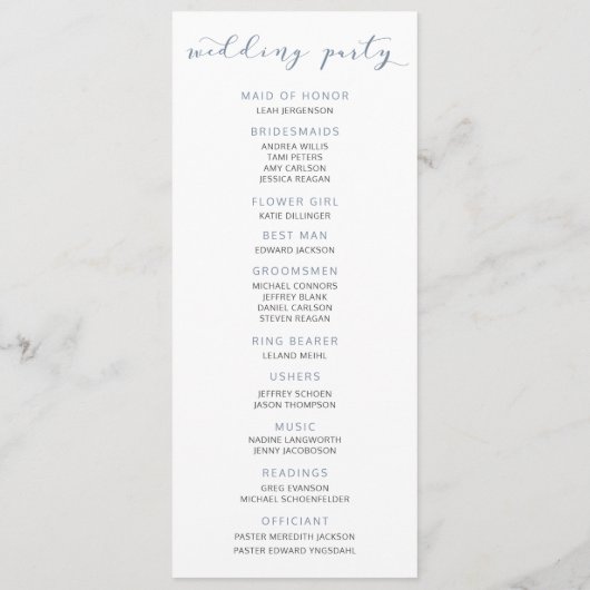 Programme Aquarelle romantique douce mariage Dusty Blue Grey (Dos)