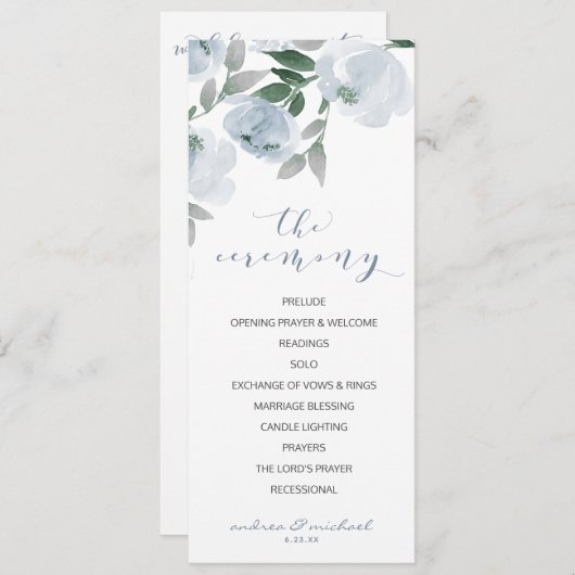 Programme Aquarelle romantique douce mariage Dusty Blue Grey (Devant / Derrière)