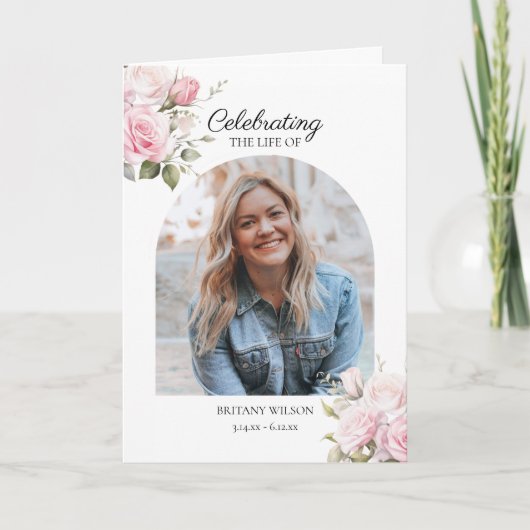 Programme Aquarelle Rose Floral Photo Funeral Memorial P (Devant)