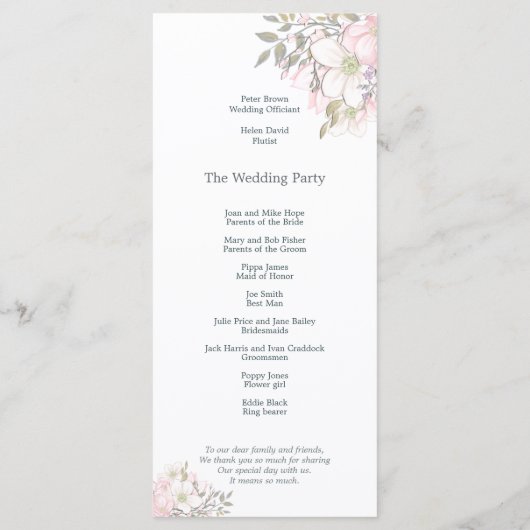 Programme Aquarelle rose Magnolias Mariage de script papillo (Dos)