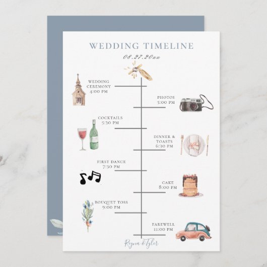 Programme Aquarelle rustique Dusty Blue Mariage (Devant / Derrière)