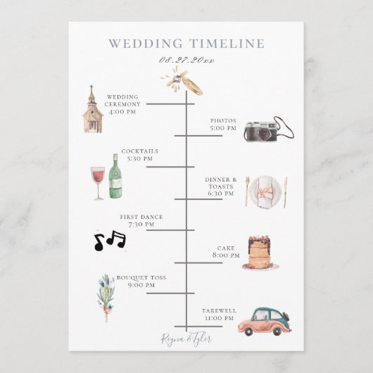 Programme Aquarelle rustique Dusty Blue Mariage (Devant)
