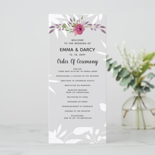 Programme Aquarelle rustique Mariage rose (Debout devant)