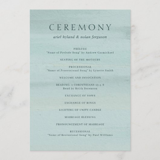 Programme Aquarelle verte moderne Mariage élégant (Devant)