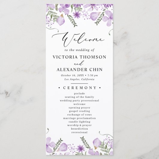 Programme Aquarelle violet Mariage Floral (Devant)