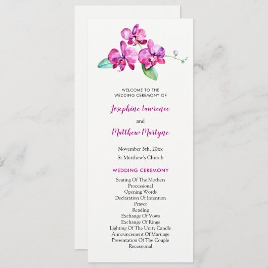 Programme Aquarelle violet orchidée Mariage floral (Devant / Derrière)