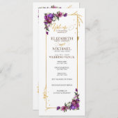 Programme Aquarelle violet rose chaud or Mariage Floral (Devant / Derrière)