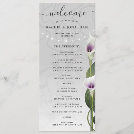 Programme Aquarelle violette blanche Calla Lily Flowers Mari (Devant)