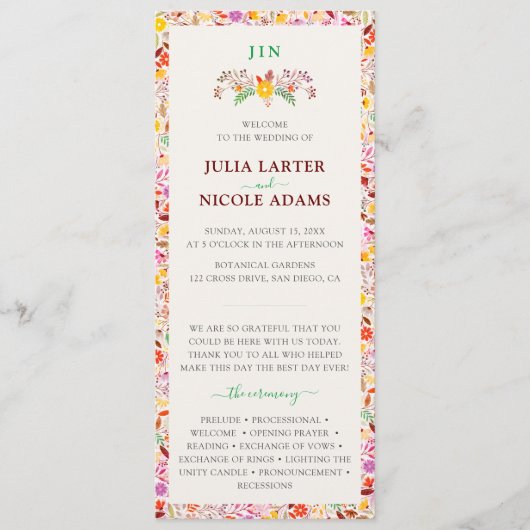 Programme Aquarelles vives Fleurs de tulipe d'été Mariage (Devant)