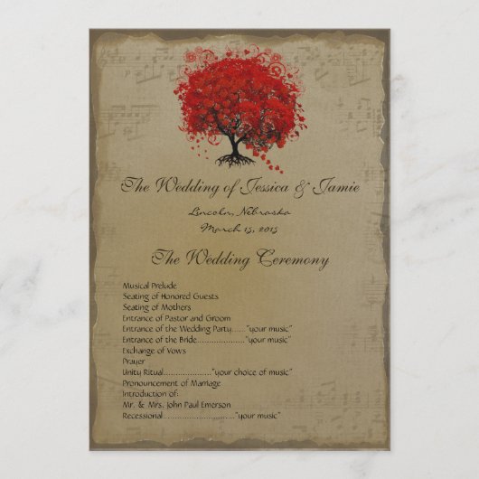 Programme Arbre de mariage à coeur rouge doré musical (Devant)