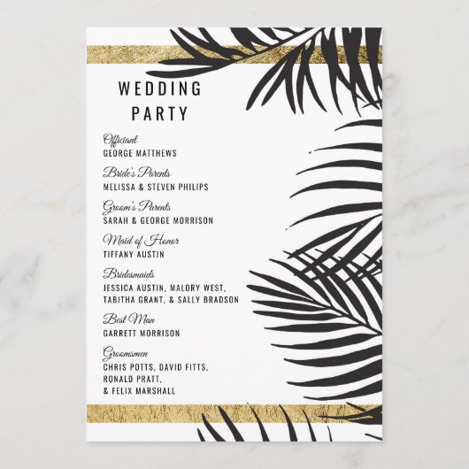 Programme Arbre de palmier noir Frances Gold Bordure Mariage (Dos)