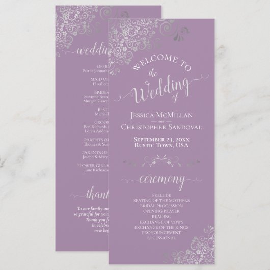 Programme Argent Orné sur Lavender Simple Mariage élégant (Devant / Derrière)