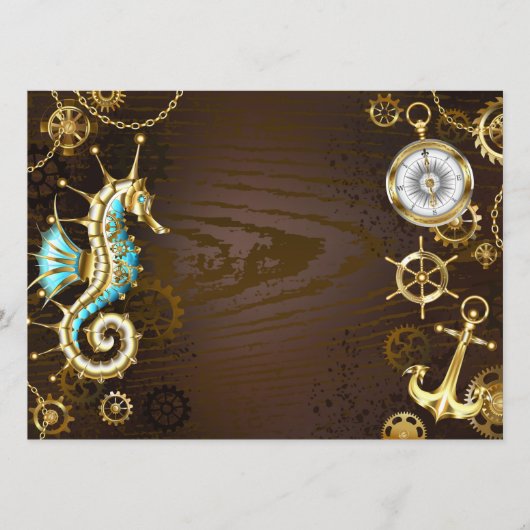 Programme Arrière - plan en bois avec cheval de mer mécaniqu (Devant)