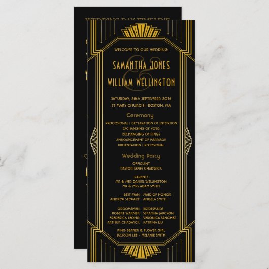 Programme Art Déco Gatsby Modern Mariage Timeline (Devant / Derrière)