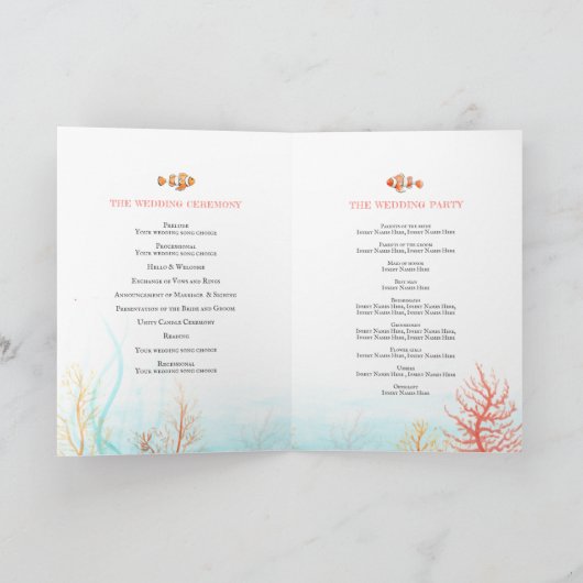 Programme art sous-marin mariage corail et poisson aquarelle (Intérieur)