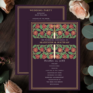 Programme Aubergine Épée Florale Médiévale Or Mariage Royal