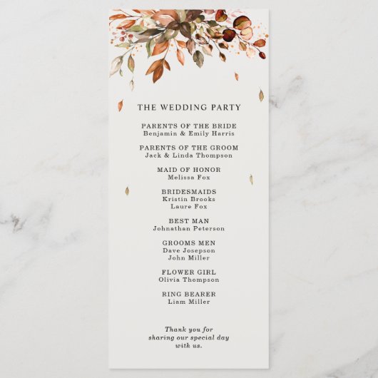 Programme Automne Feuilles Russe Pays Boho Mariage (Dos)