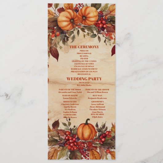 Programme Automne Floral Citrouille Rustique Mariage (Devant)