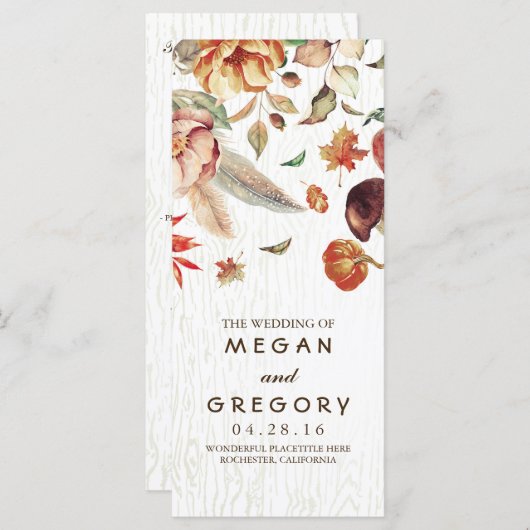 Programme Automne Harvest Rustic Citrouille Floral Wedding P (Devant / Derrière)
