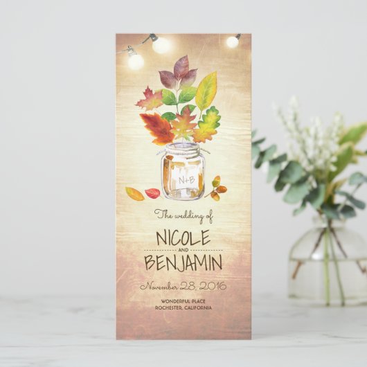 Programme Automne Mason Jar et String Lights Mariage Program (Debout devant)