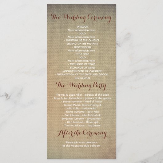Programme Automne Mason Jar Light Rustic Maple Wedding Progr (Dos)