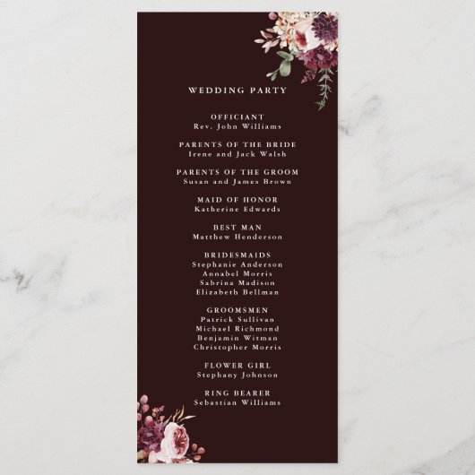 Programme Automne Romance Gold Frame Bourgogne Mariage (Dos)