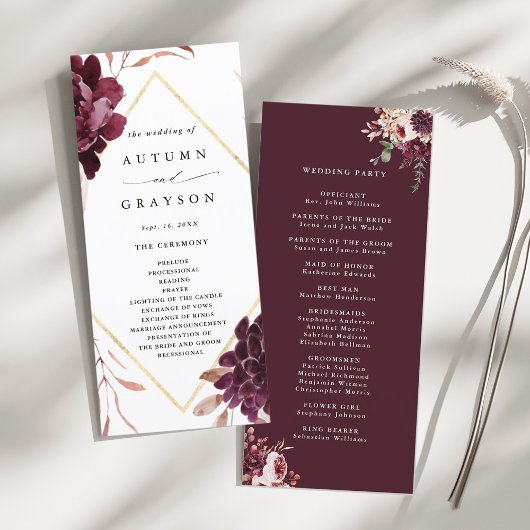 Programme Automne Romance Gold Frame Bourgogne Mariage