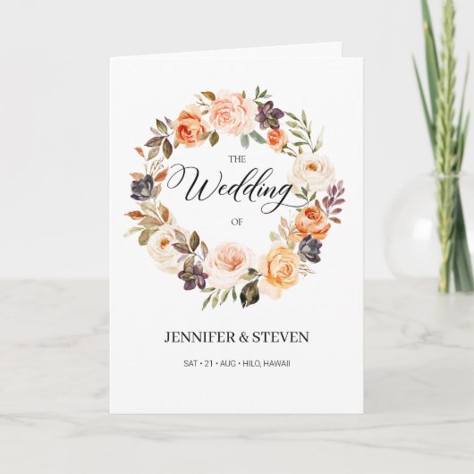 Programme Automne Terracotta Orange Fleurs Mariage Plié (Devant)