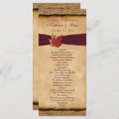 Programme Autumn Leaves FAUX Burlap Wedding Program - Vin (Devant / Derrière)