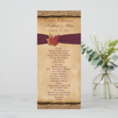 Programme Autumn Leaves FAUX Burlap Wedding Program - Vin (Debout devant)