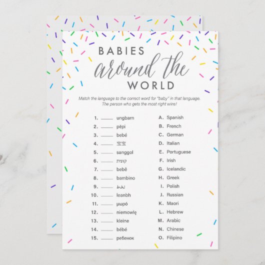 Programme Baby Around The World Shower Game Card - Sautinett (Devant / Derrière)