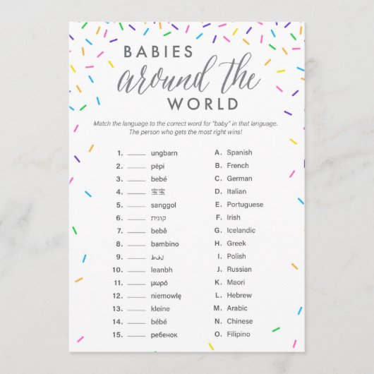 Programme Baby Around The World Shower Game Card - Sautinett (Devant)