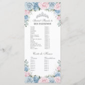 Programme Baby Blue and Pink Floral Quinceañera Order Events (Dos)